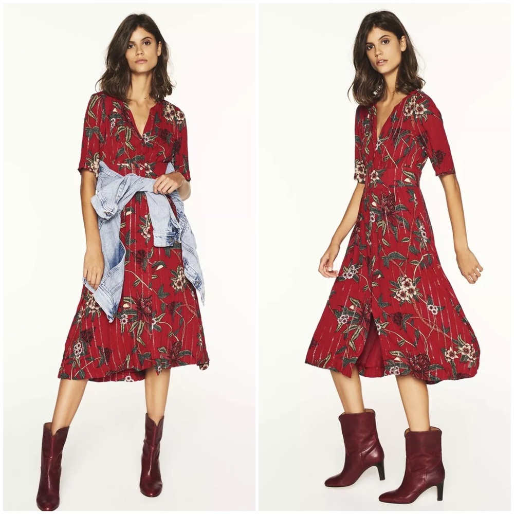 BA&SH Azala Exotic Flower Print Midi Dress